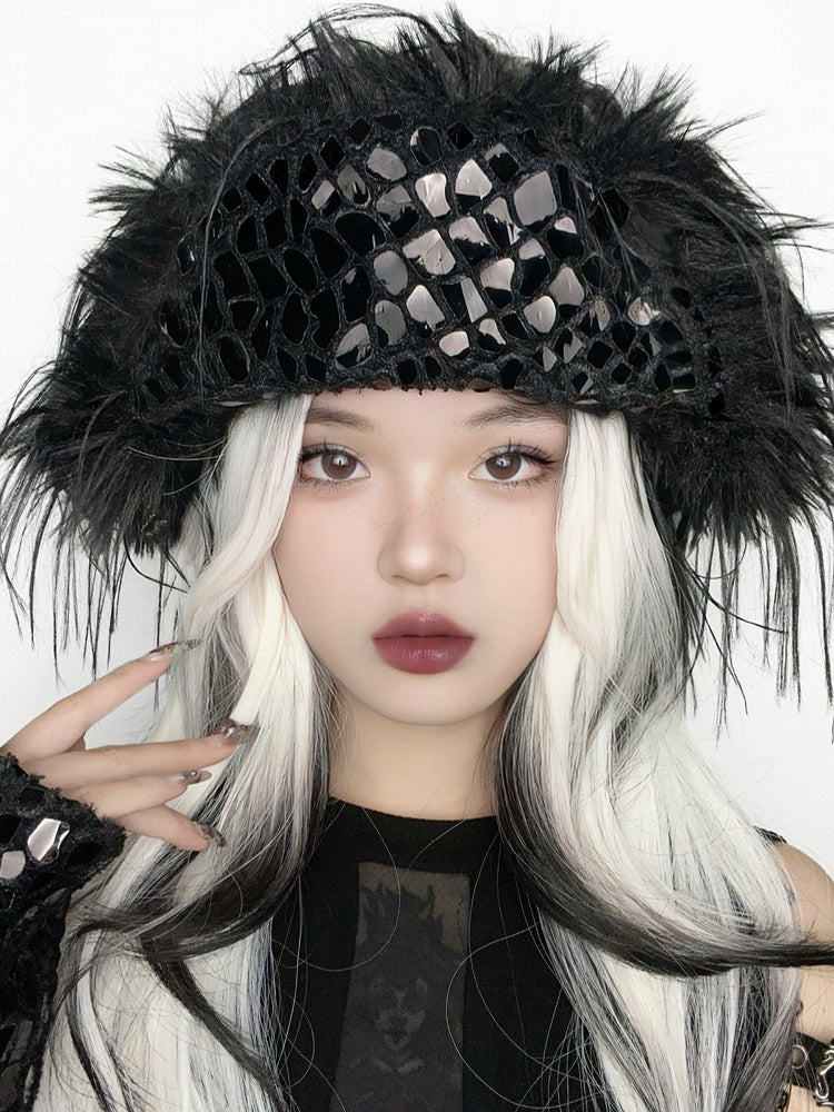Chapeau d'hiver gothique noir en peau de serpent