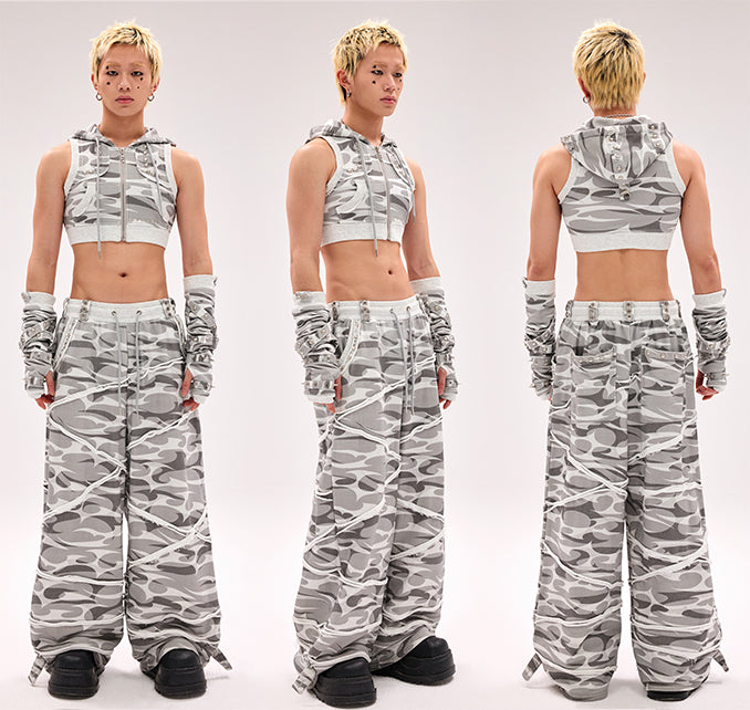 Criss-cross Straps Studded Gloves Black/Gray/Pink