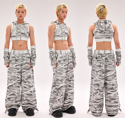 Criss-cross Straps Studded Gloves Black/Gray/Pink