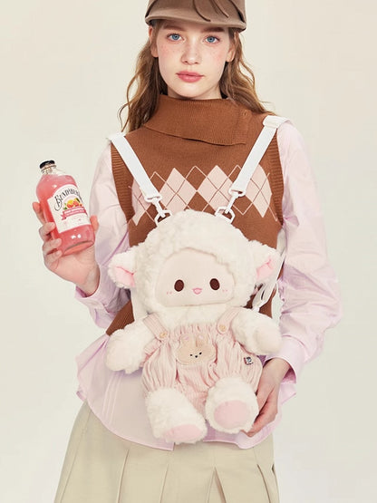 Backpack Plush WhitePink Cute + Lamb Middle/Large Pants Overall Size