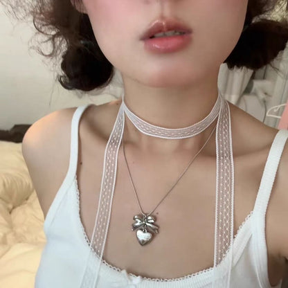 Silver Bow Pendant Necklace