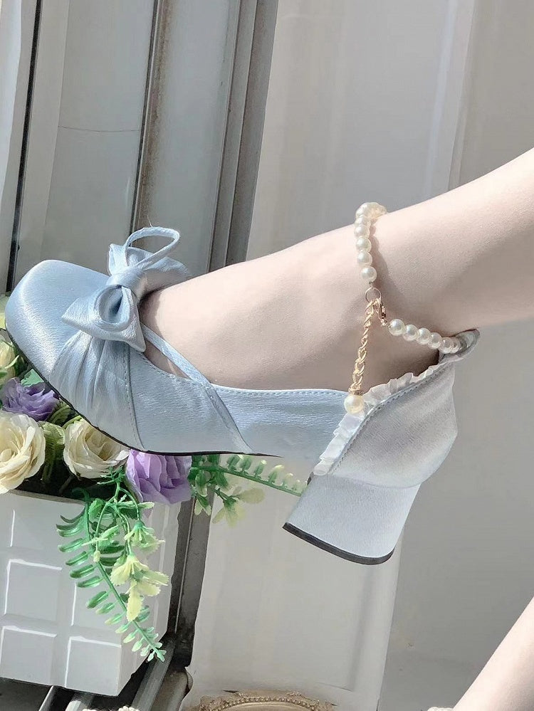With Dual Blue Straps Bow Detachable Ankle Top Janes at Elegant Mary Buckle