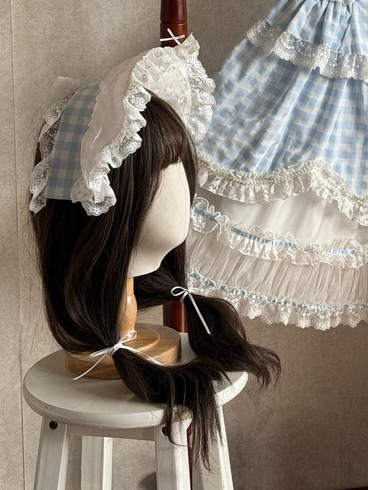 Gingham Pattern Blue Bonnet and White