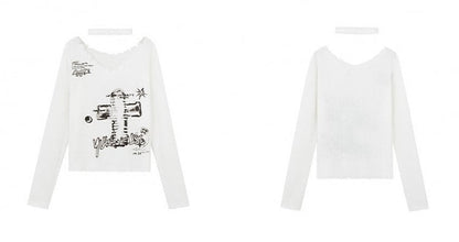 White Sweater Choker Cross V-neck Punk with