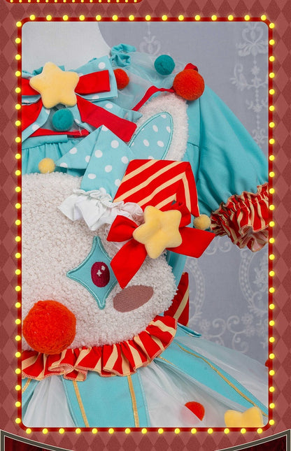 Clowncore Orange Clown Overalls Dress Pastel Fleece Bodice Green Sweet Lolita Bunny Circus and
