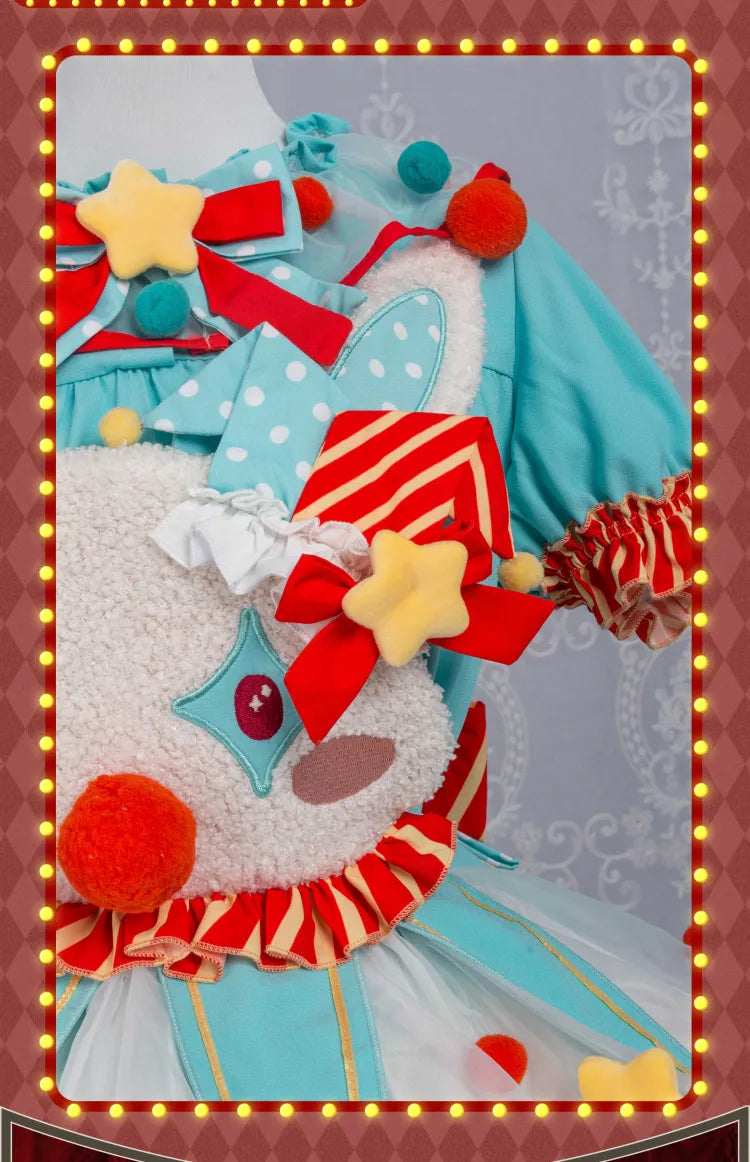 Circus Green Lolita Dress and Clowncore Sweet Pastel Bodice Overalls Bunny Orange Clown Fleece