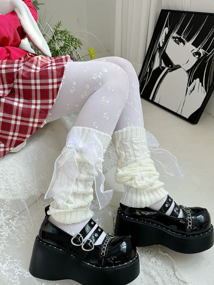 Black/White Organza Bow Lolita Leg Warmers