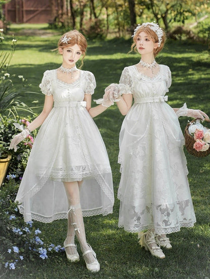 Langes Unterkleid im Slip-Stil, Kopfbedeckungen, Top, voll, Overlay-Version, kurzes Set + Lolita, Weiß, Empire