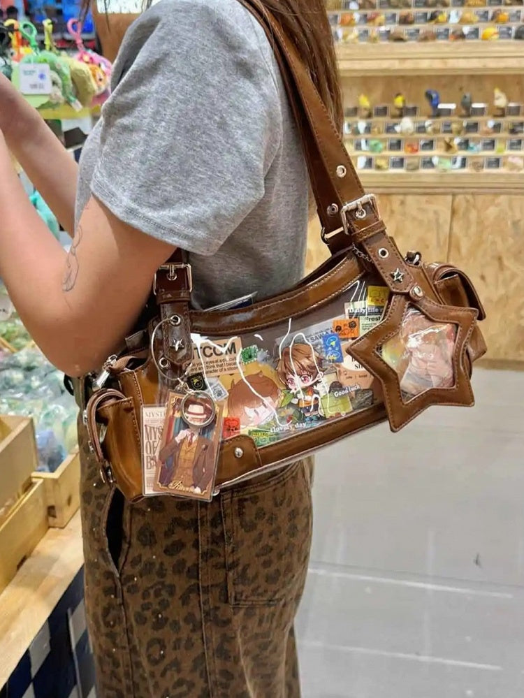 Bag Ita Charm Y2K With Shoulder Brown PU Star