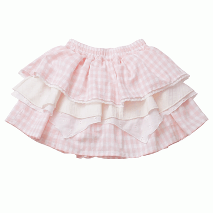 Stufenrock Hamburger Motiv Rosa/Braun Kariert Elastische Taille