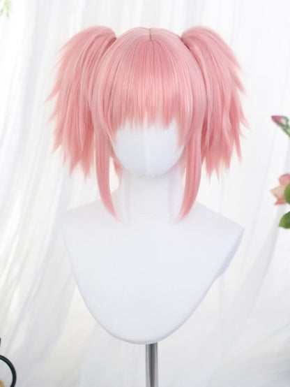 With Wigs Ponytails Two Straight Pink Short