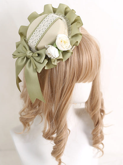 Mini-Hut mit Blume und Schleife, Lolita, Country Mori, Grün, Kei, dekoriert