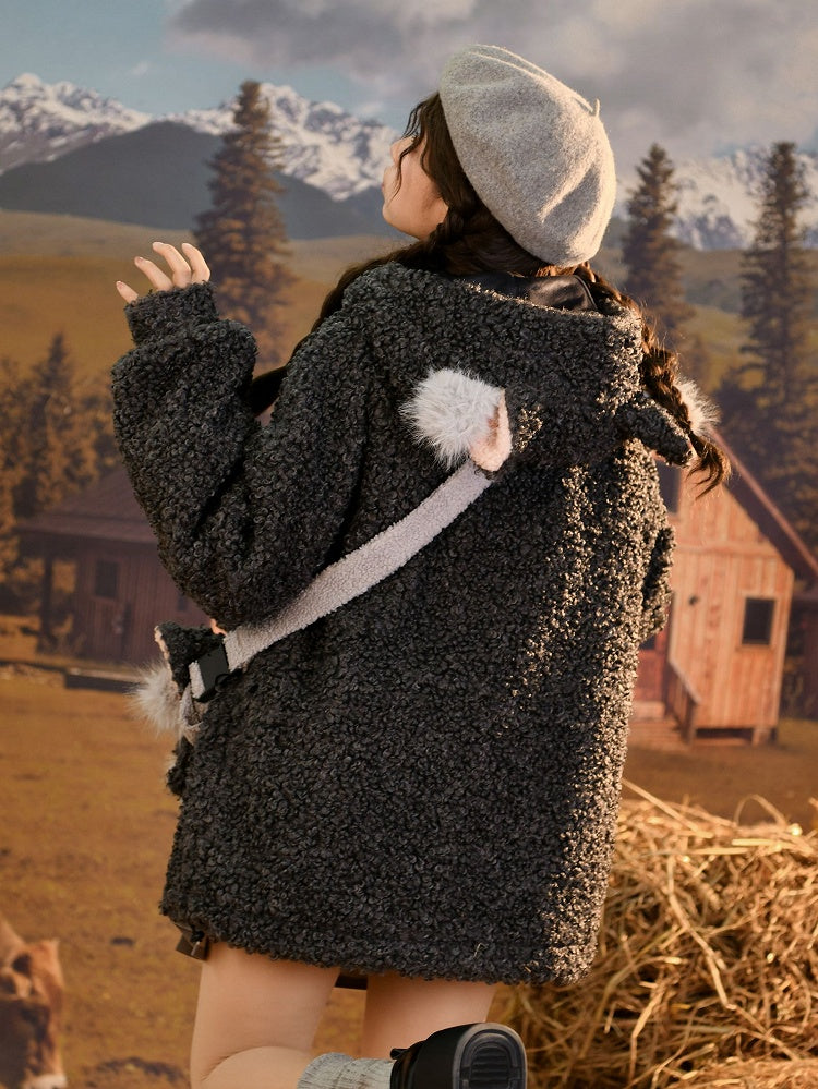 Coat Ears Hooded Fleece Wolf Gray