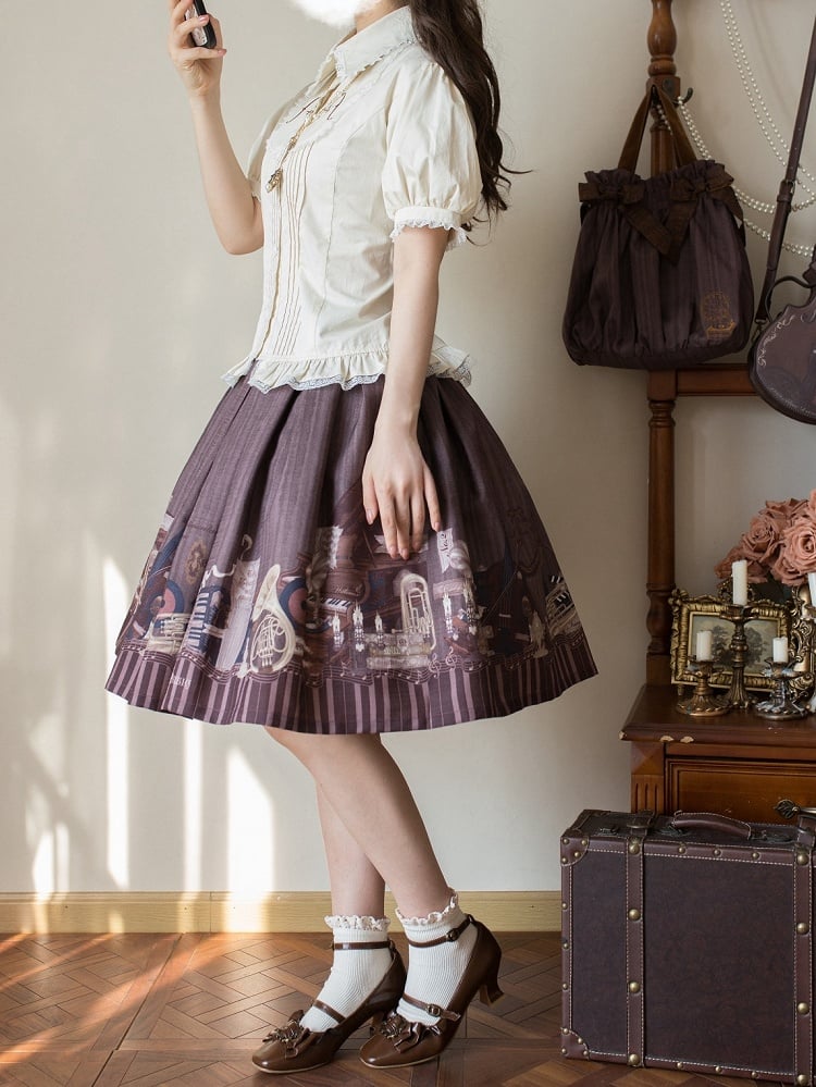 Beige Pleated Bodice Short Puff Sleeves Shirt