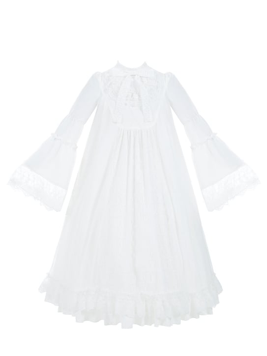 All White Lace Trimmed Trumpet Sleeves Shiro Lolita Dress