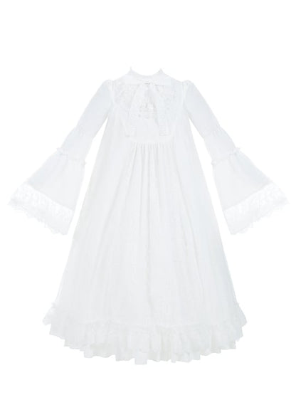 All White Lace Trimmed Trumpet Sleeves Shiro Lolita Dress