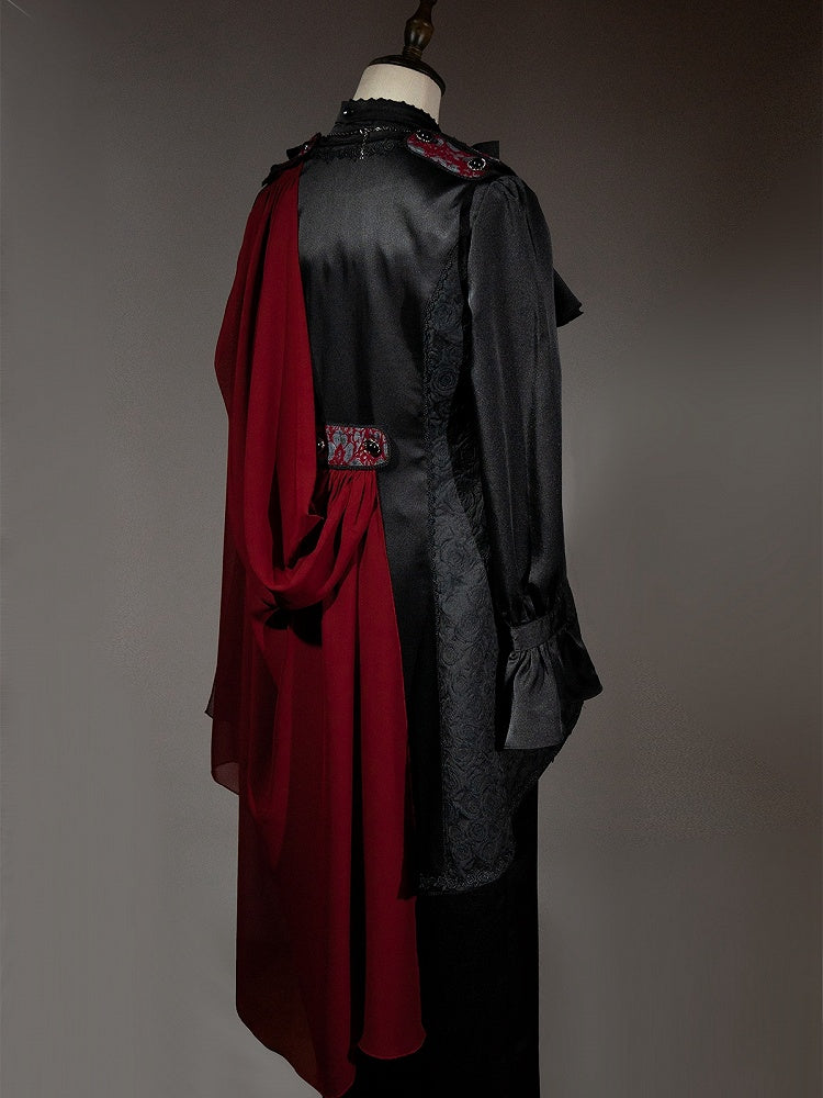 Gilet gothique Lolita noir et rouge Ouji à queue d'hirondelle