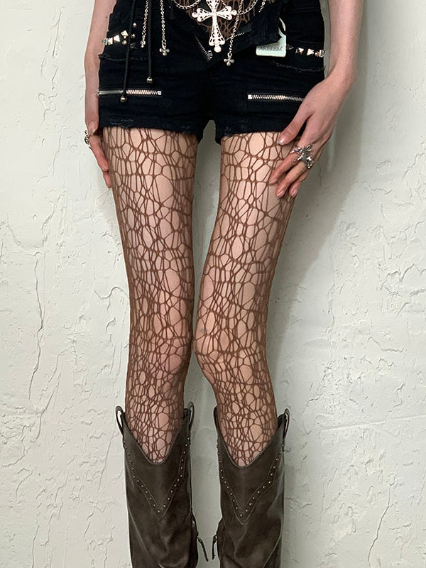 Y2K Asymmetrical Tights Gray/White/Black/Brown Hollow-out Design