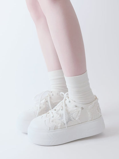 White Star Applique Platform Sneakers