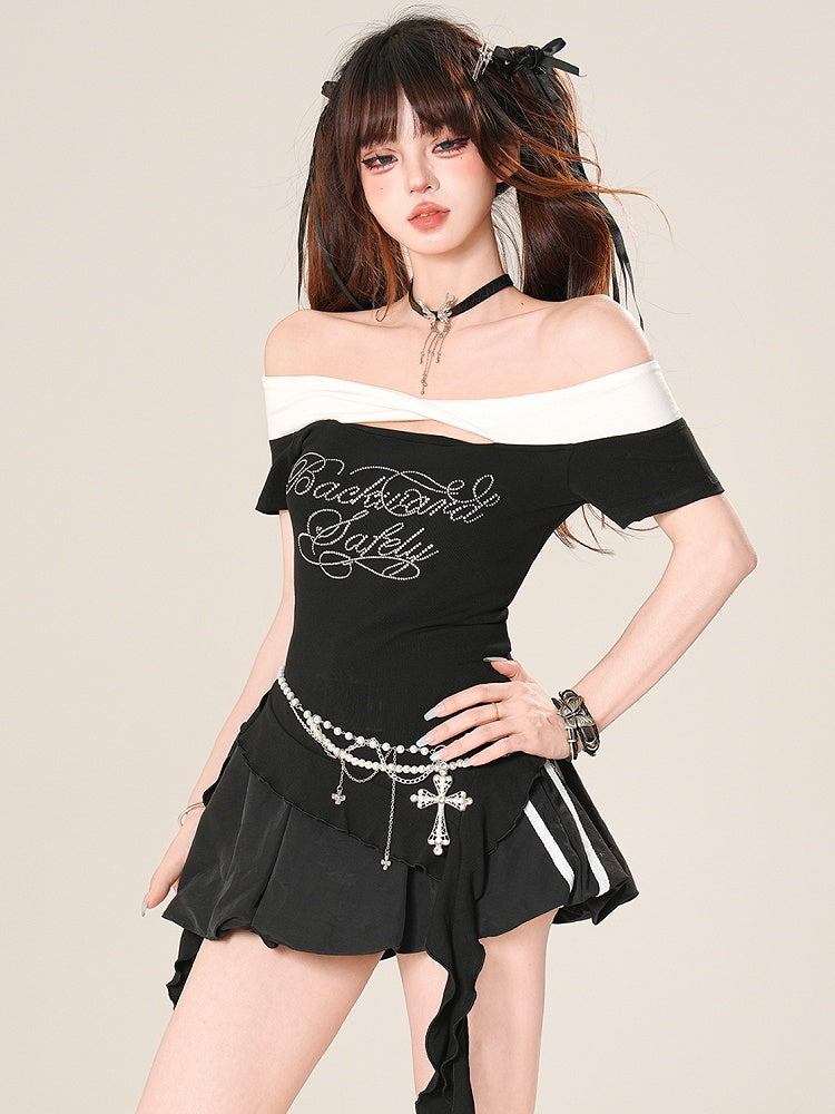 Off-the-shoulder Neckline Bittersweet T-shirt Glamorous Red/Black