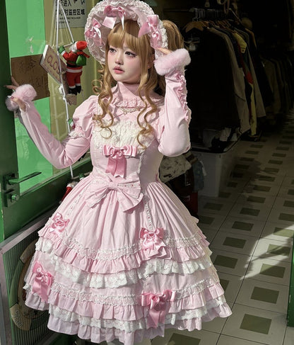 Sleeves Pink Puff Lolita Bow Old Dress Accents with Short School