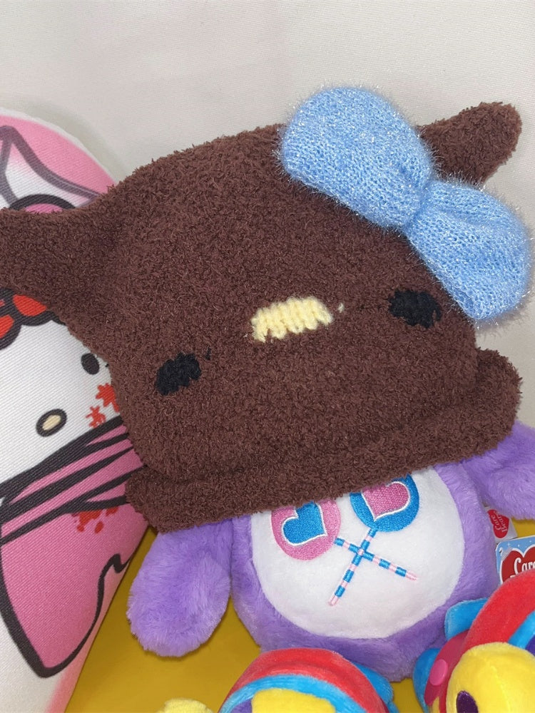 Bonnet tricoté à nœud papillon Y2K avec motif chaton