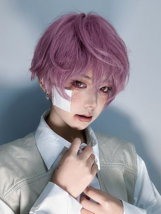 Pink-purple 24CM Chin Length Wig With Bangs