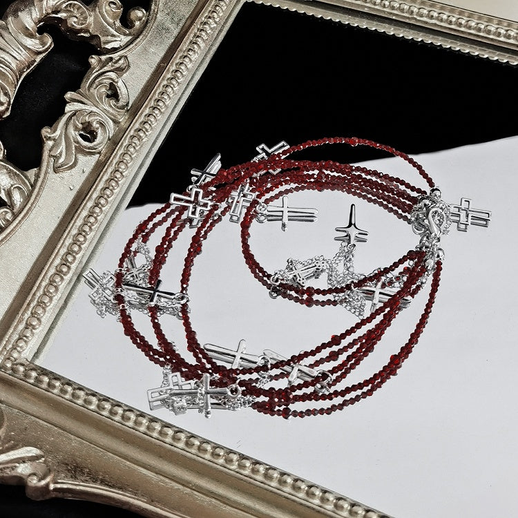 Silver Cross Charms Red Bracelet