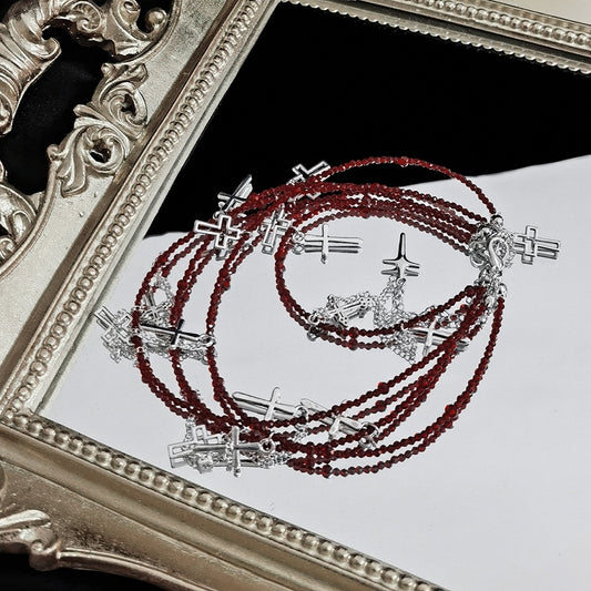 Silver Cross Charms Red Bracelet