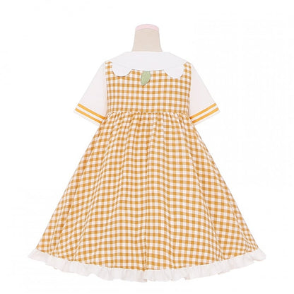 Robe à carreaux et manches courtes à col Peter Pan Orange Bear