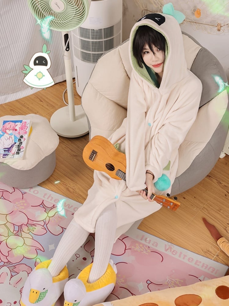 Venti Inspired Beige Plush Long Hooded Pajama