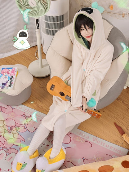 Venti Inspired Beige Plush Long Hooded Pajama