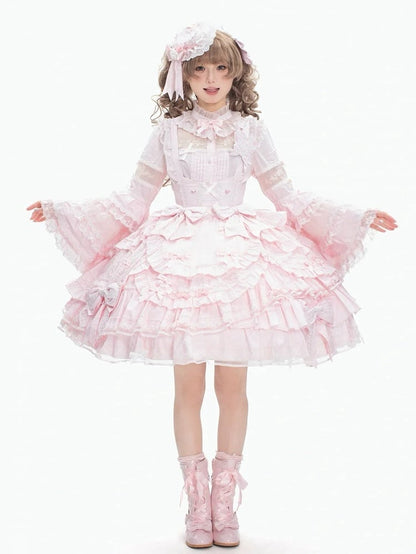 Cape Lolita JSK Bust Under Bell Blouse Pink + Set - Dress Full Sleeves Dollcore Sakura