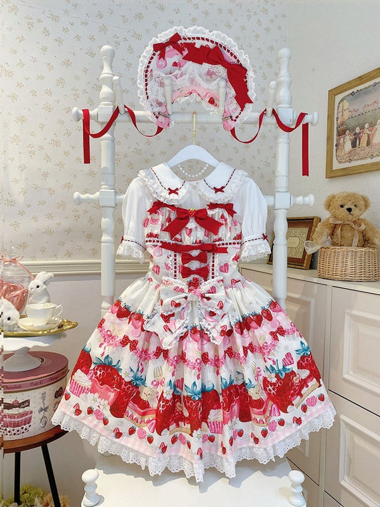 Strawberry Dessert Lolita Sweet Dress and White Print