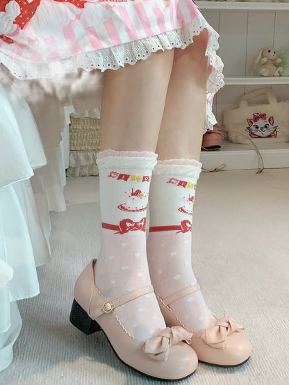 Cake Print Sweet Lolita Calf Socks