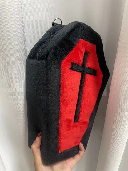 Black & Red Gothic Cross Coffin-Shaped Medium Bag with Skeleton