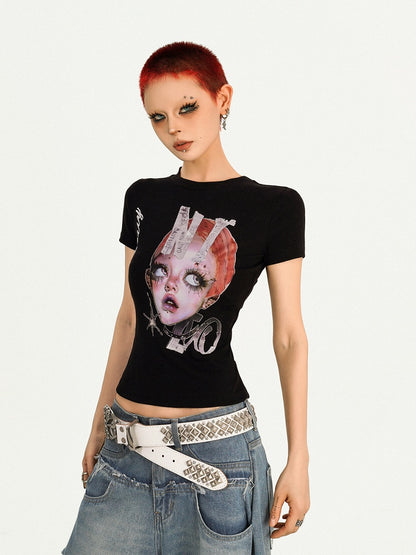 Graphic Slim-Fit Girl Punk Redhead Black T-shirt
