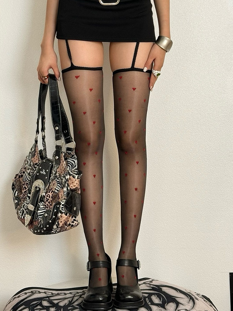 Suspender Pattern Nude/Black Heart Stockings
