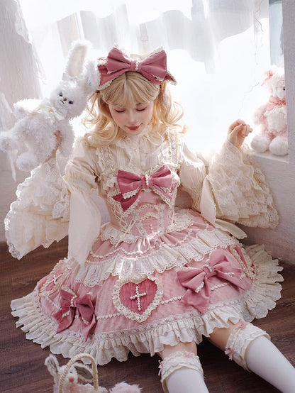 Pink Bowknots and Sweetheart Applique Skirt Sweet Lolita Dress