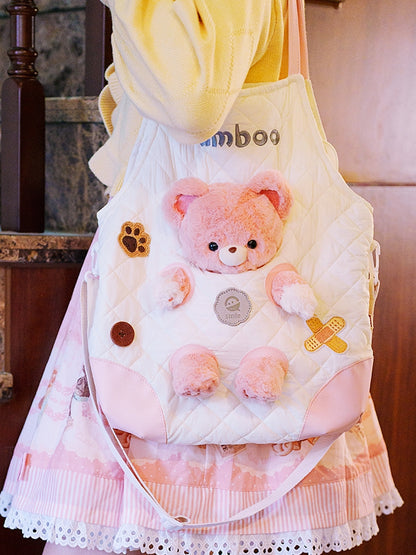 Bag WhitePink With 3 Detachable Plushie Cut-out Design Options Crossbody