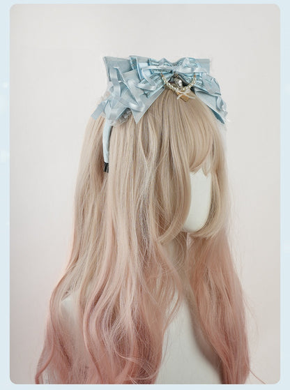 Lolita Blue Big Bow Beaded Chain and Heart Charm Lace Trim KC