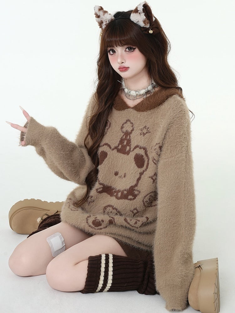 Cute Teddy Bear Fuzzy Hooded Sweater