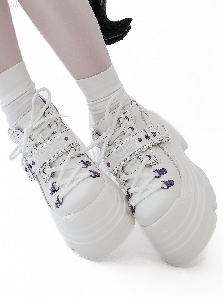 Design Buckle Lace-up Punk Platforms White Strap - Closure