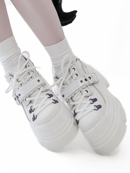 Design Buckle Lace-up Punk Platforms White Strap - Closure