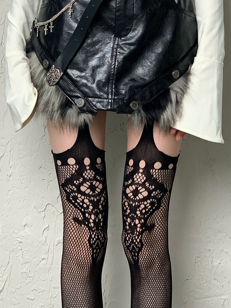 Punk Black Cut-out Suspender Tights