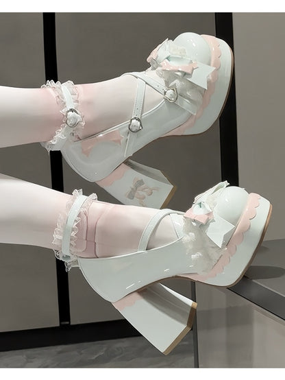 Crisscross High Toe Design Grün Sweet Block Runde Plattform Mint - Heels