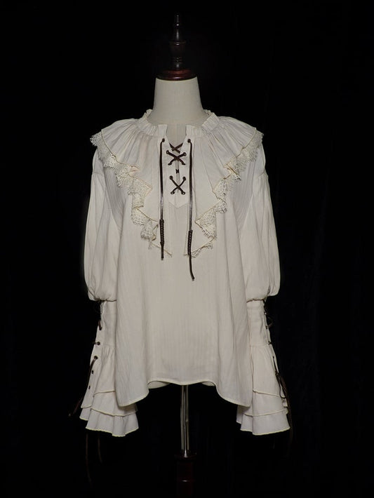 Ouji Vibes Long Shirt Pirate Lolita Creamy Sleeves White