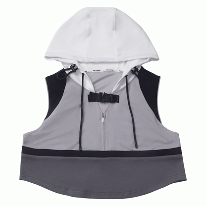 Weste Grau Colorblock Design Techwear Kapuze Cropped