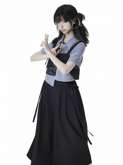 Embroidery Button Cheongsam Style Top Black Pine Tree Knot