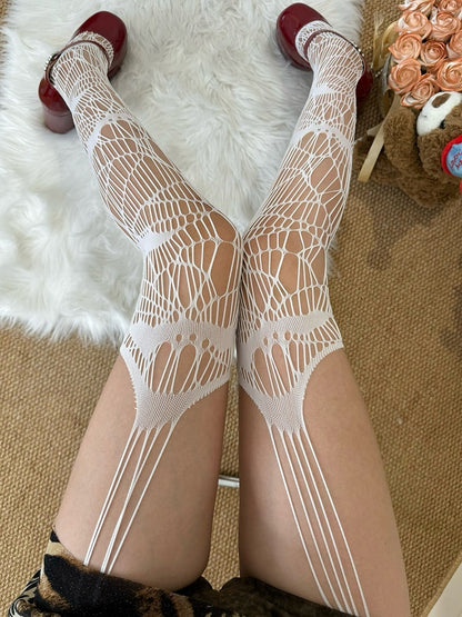 Stockings Design Y2K Cut-out Suspender Black/White